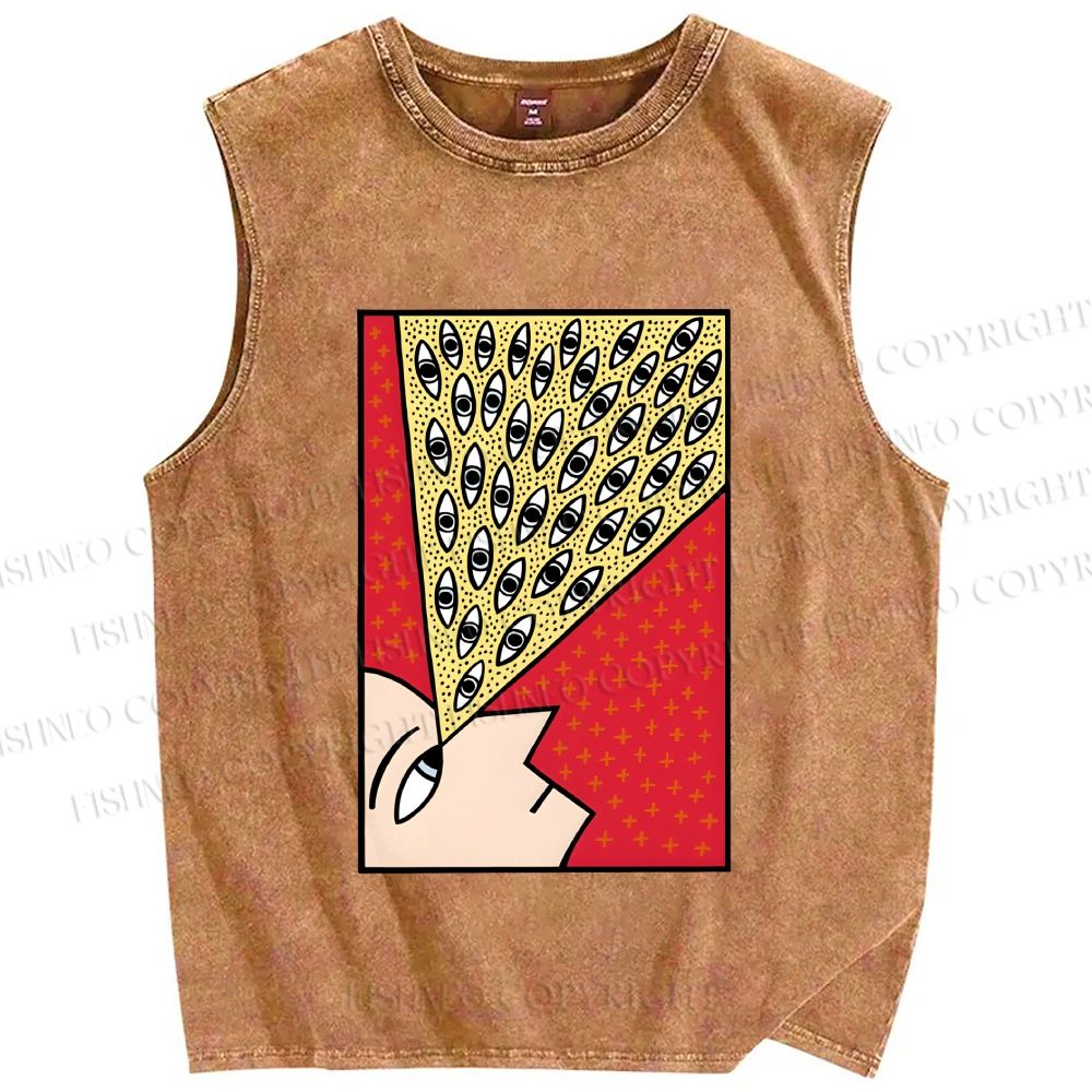 Unisex Man With Spooky Eyes Printed Washed Tank Top