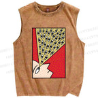 Unisex Man With Spooky Eyes Printed Washed Tank Top