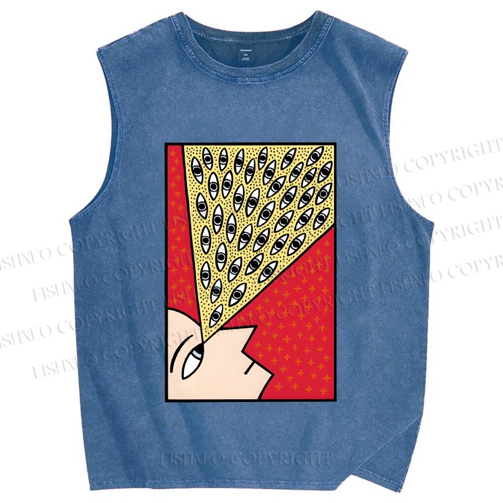 Unisex Man With Spooky Eyes Printed Washed Tank Top