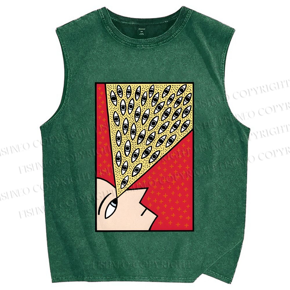 Unisex Man With Spooky Eyes Printed Washed Tank Top