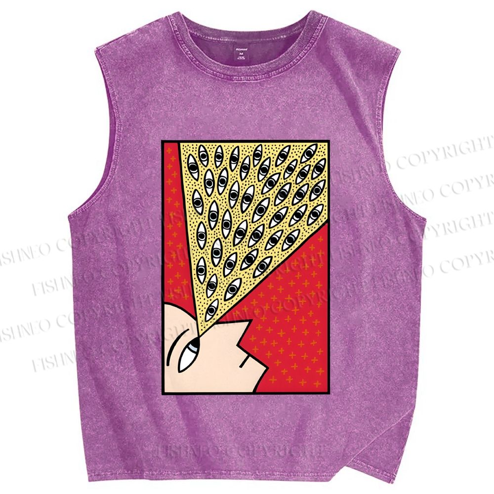 Unisex Man With Spooky Eyes Printed Washed Tank Top