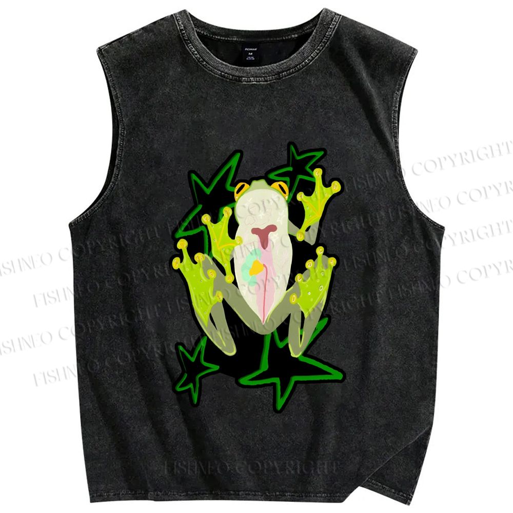 Unisex Frog Stars Printed Washed Tank Top