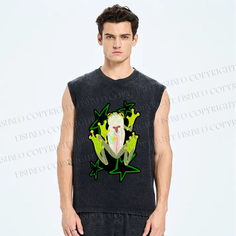 Unisex Frog Stars Printed Washed Tank Top
