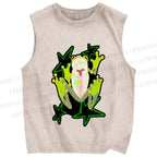 Unisex Frog Stars Printed Washed Tank Top