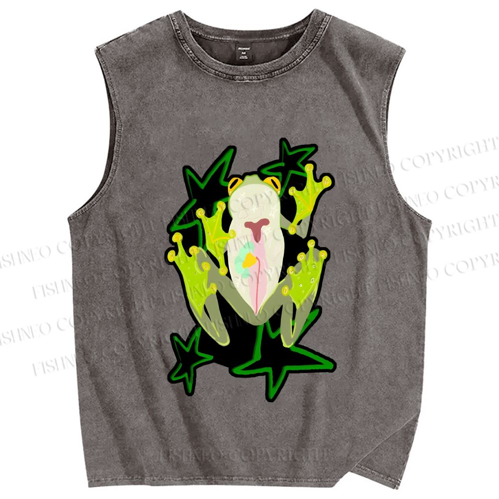 Unisex Frog Stars Printed Washed Tank Top