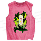 Unisex Frog Stars Printed Washed Tank Top