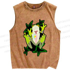 Unisex Frog Stars Printed Washed Tank Top