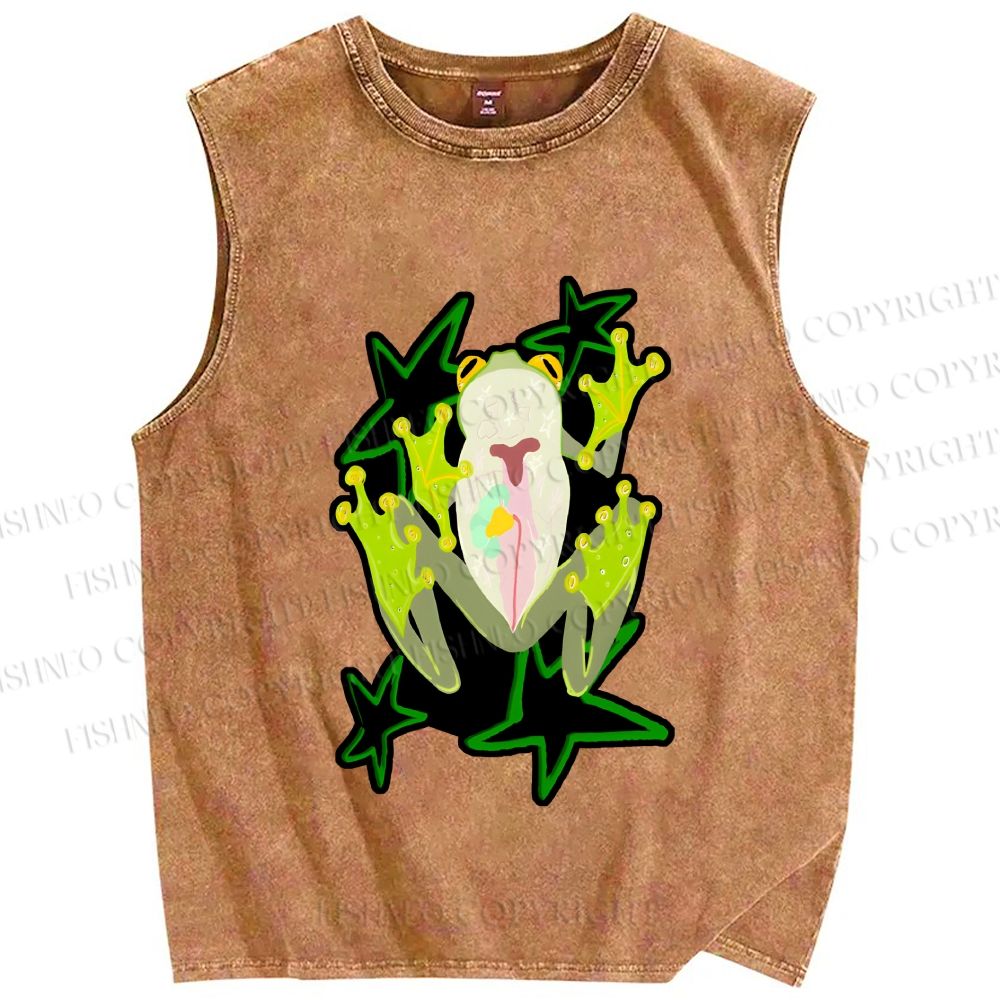 Unisex Frog Stars Printed Washed Tank Top