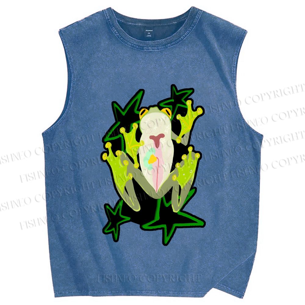 Unisex Frog Stars Printed Washed Tank Top