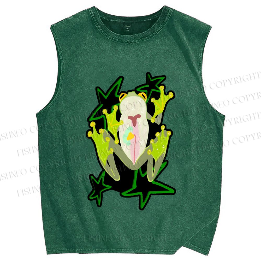 Unisex Frog Stars Printed Washed Tank Top