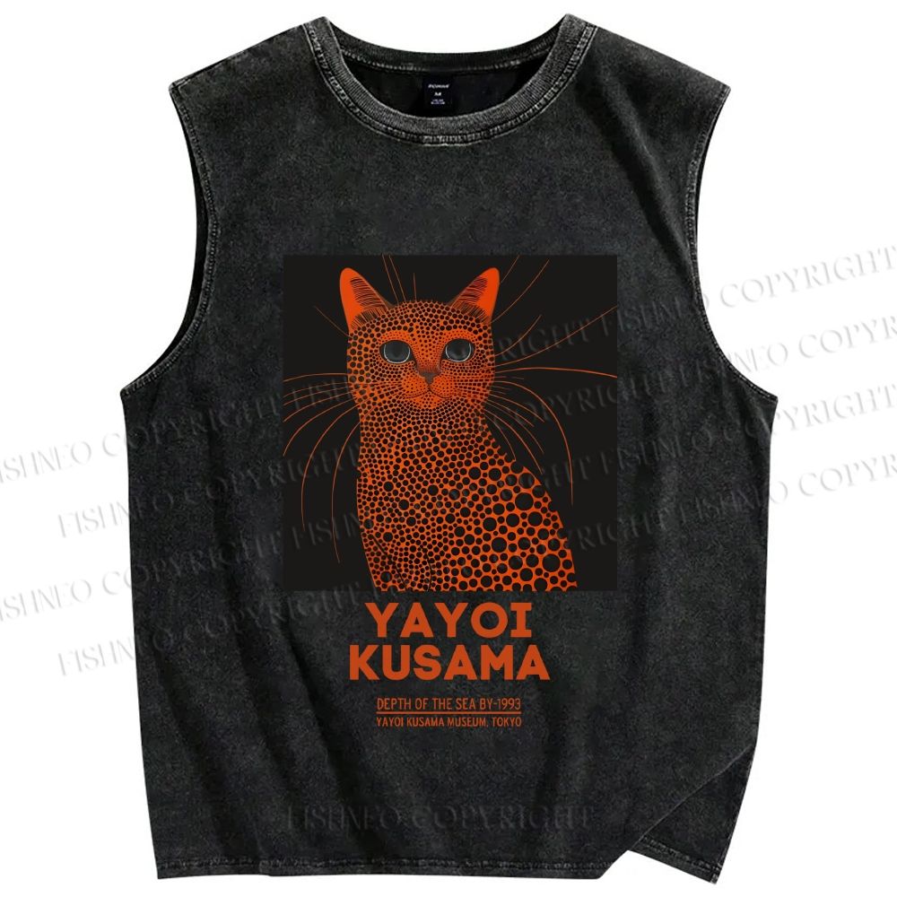 Unisex Yayoi Kusama Cat Printed Washed Tank Top