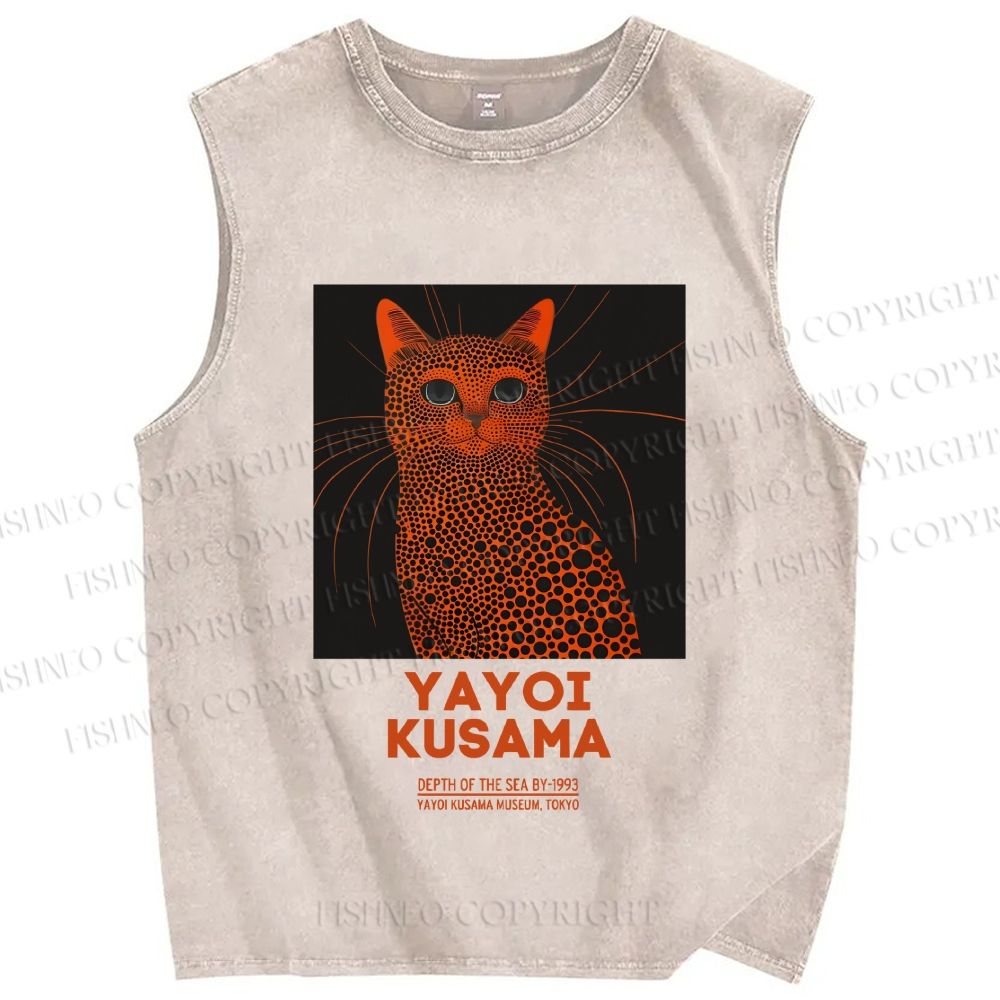 Unisex Yayoi Kusama Cat Printed Washed Tank Top