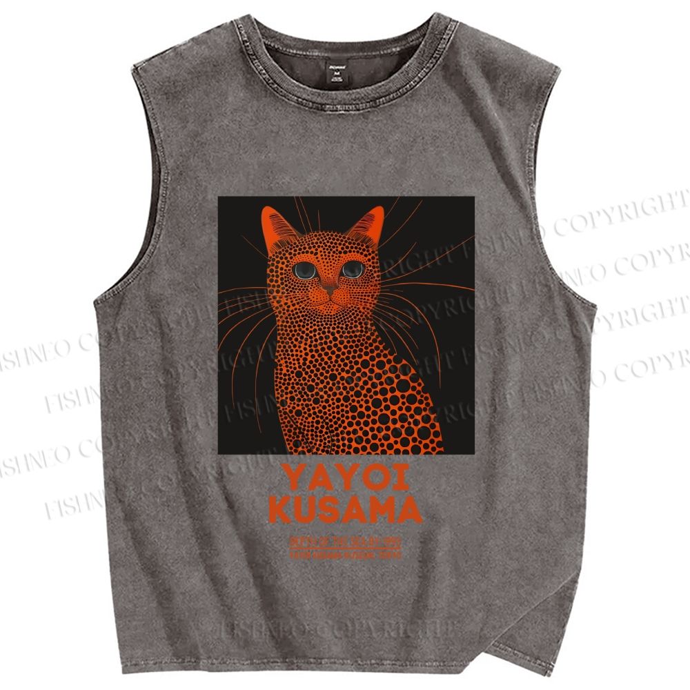Unisex Yayoi Kusama Cat Printed Washed Tank Top