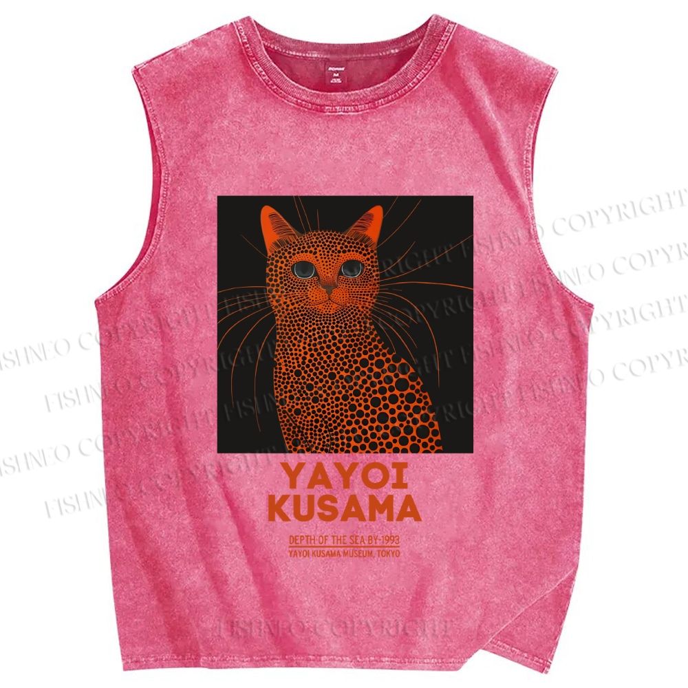 Unisex Yayoi Kusama Cat Printed Washed Tank Top