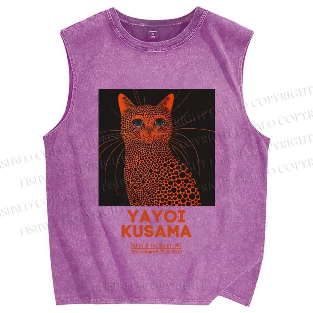Unisex Yayoi Kusama Cat Printed Washed Tank Top