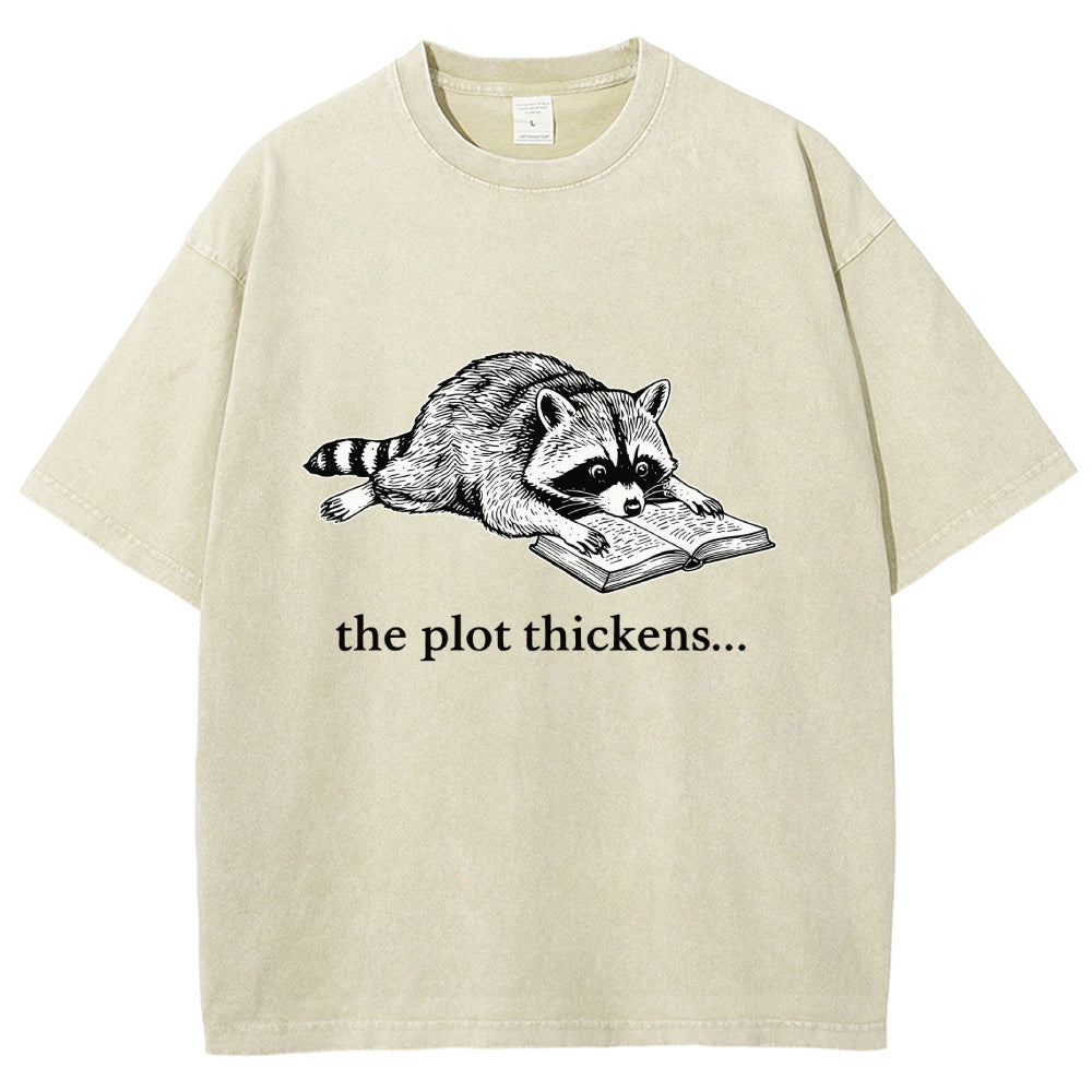 Unisex Bookish Raccoon Printed Washed Tee