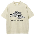 Unisex Bookish Raccoon Printed Washed Tee