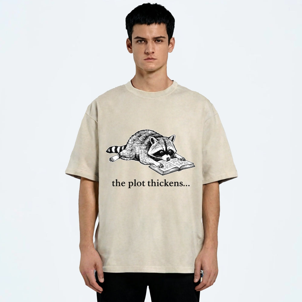 Unisex Bookish Raccoon Printed Washed Tee