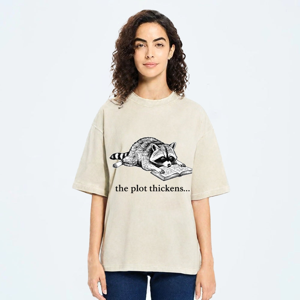 Unisex Bookish Raccoon Printed Washed Tee