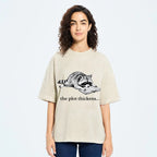 Unisex Bookish Raccoon Printed Washed Tee
