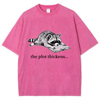 Unisex Bookish Raccoon Printed Washed Tee