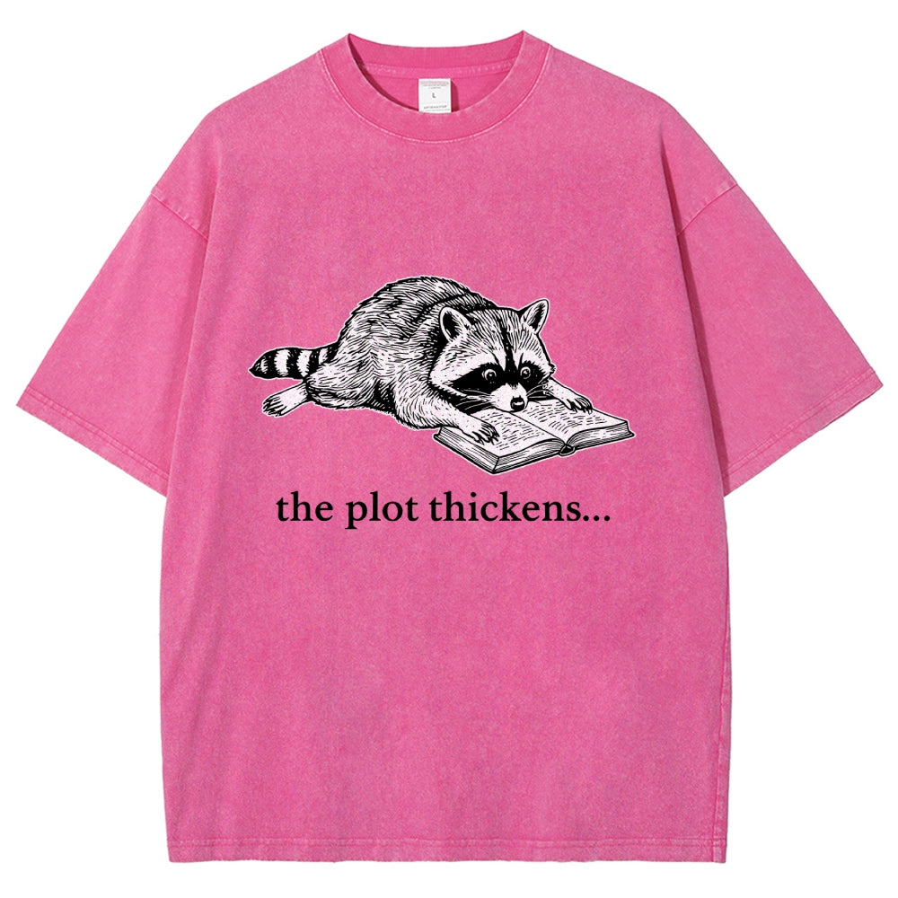 Unisex Bookish Raccoon Printed Washed Tee