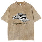 Unisex Bookish Raccoon Printed Washed Tee