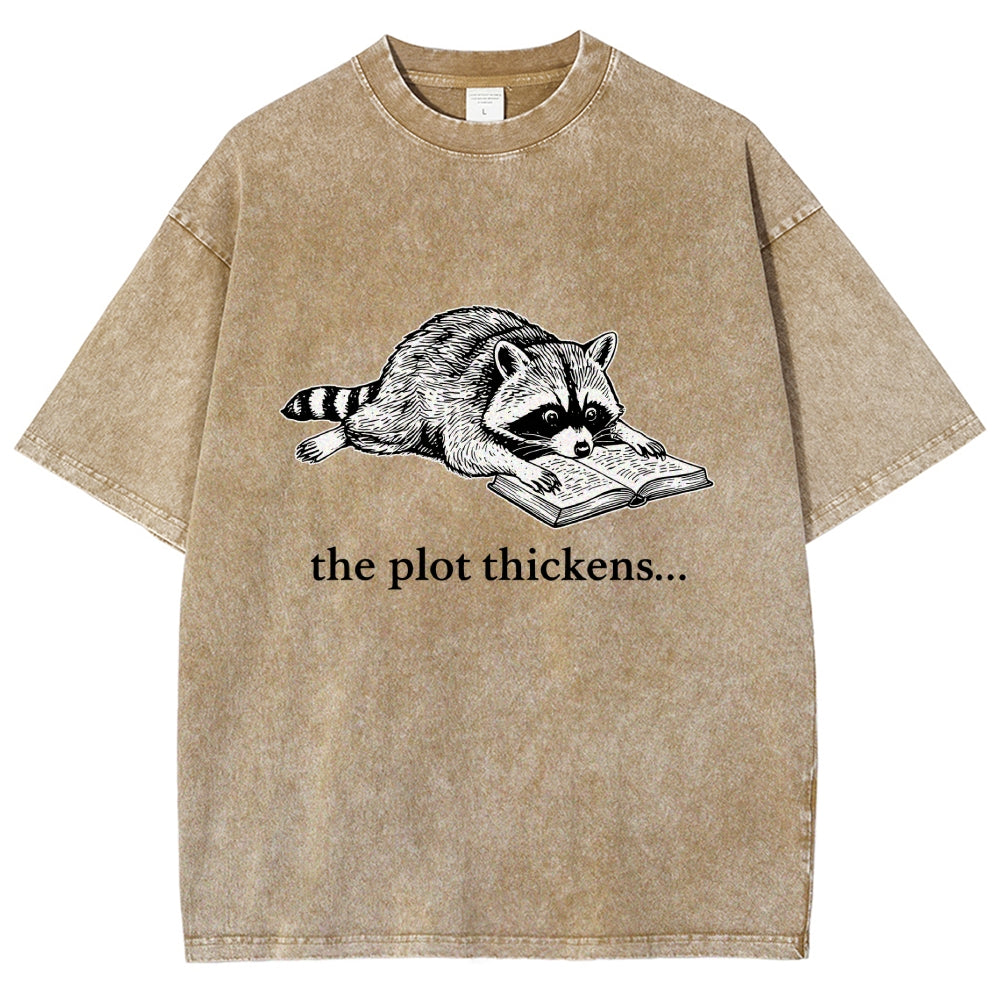 Unisex Bookish Raccoon Printed Washed Tee