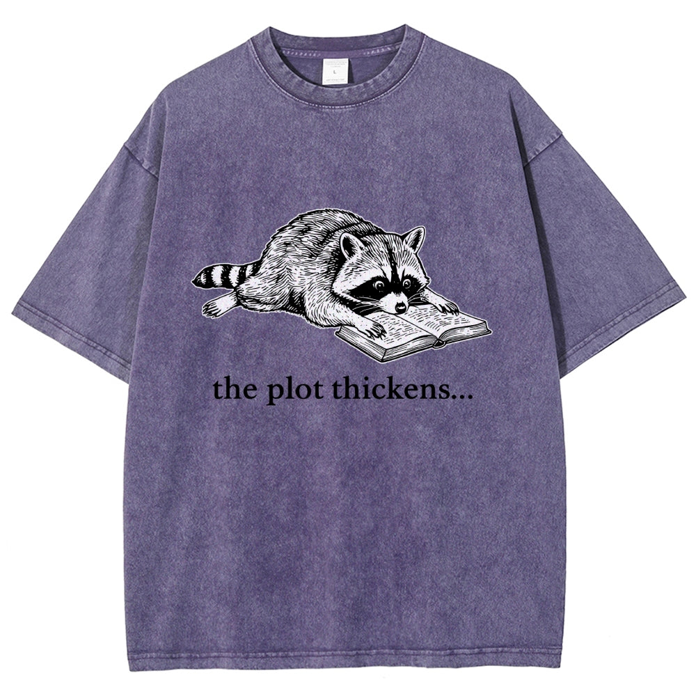 Unisex Bookish Raccoon Printed Washed Tee