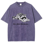 Unisex Bookish Raccoon Printed Washed Tee