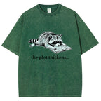 Unisex Bookish Raccoon Printed Washed Tee
