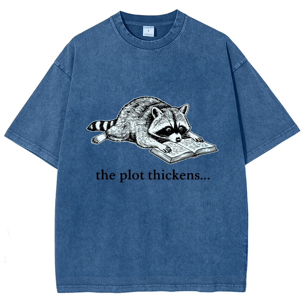 Unisex Bookish Raccoon Printed Washed Tee