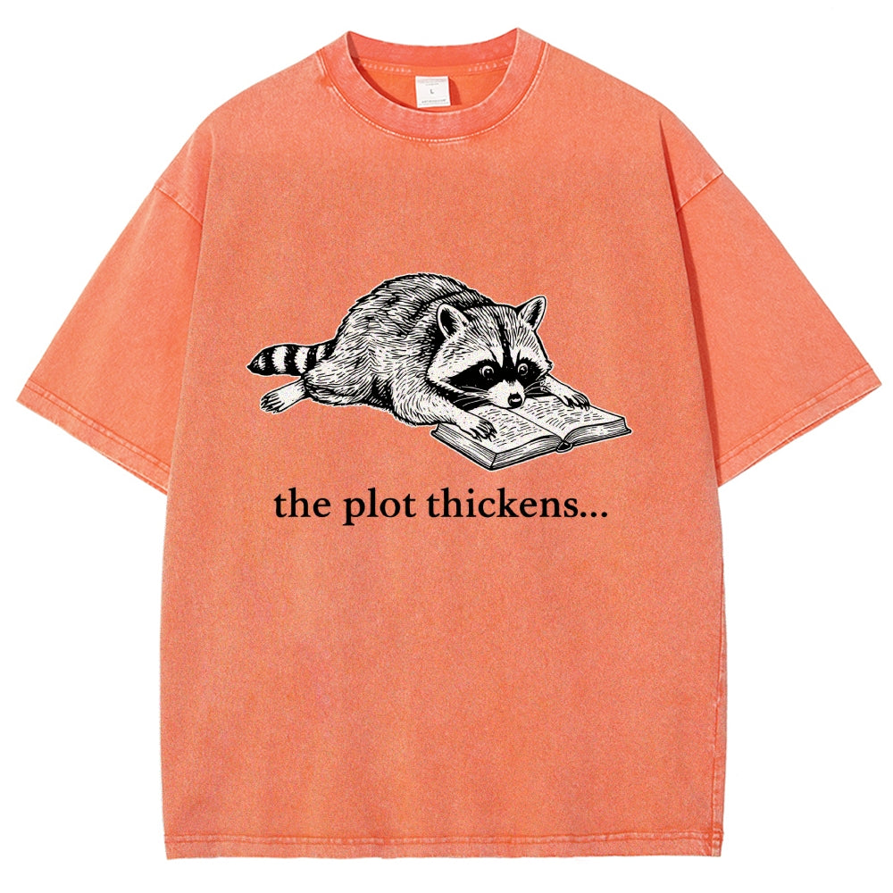 Unisex Bookish Raccoon Printed Washed Tee