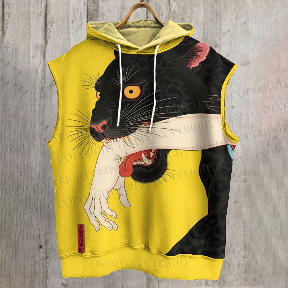 Unisex Black Panther Printed Sleeveless Hoodie