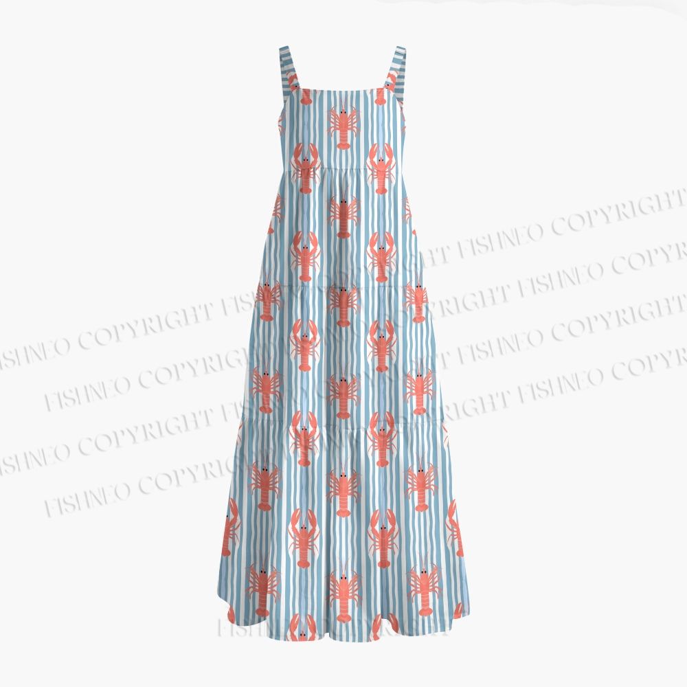 Striped And Red Lobster Printed Maxi Dresses