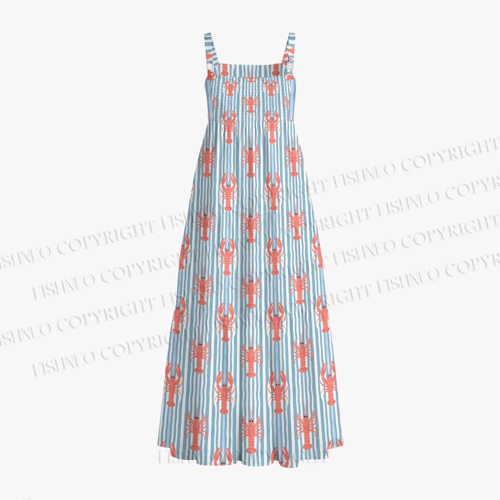 Striped And Red Lobster Printed Maxi Dresses