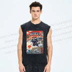 Unisex Ninja Cat Printed Washed Tank Top