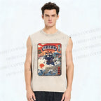 Unisex Ninja Cat Printed Washed Tank Top