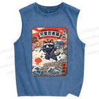 Unisex Ninja Cat Printed Washed Tank Top