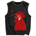 Unisex Rise & Shine Rooster Printed Washed Tank Top