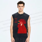 Unisex Rise & Shine Rooster Printed Washed Tank Top