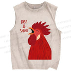 Unisex Rise & Shine Rooster Printed Washed Tank Top