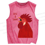 Unisex Rise & Shine Rooster Printed Washed Tank Top
