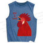 Unisex Rise & Shine Rooster Printed Washed Tank Top