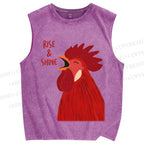 Unisex Rise & Shine Rooster Printed Washed Tank Top