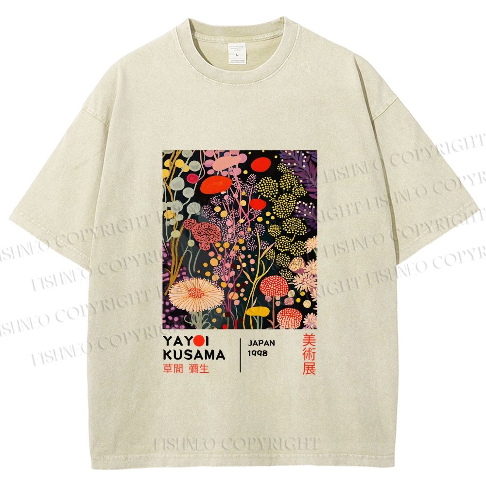 Unisex Yayoi Kusama Flower Printed Washed Tee