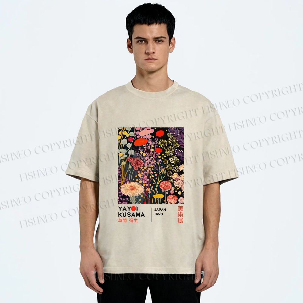 Unisex Yayoi Kusama Flower Printed Washed Tee