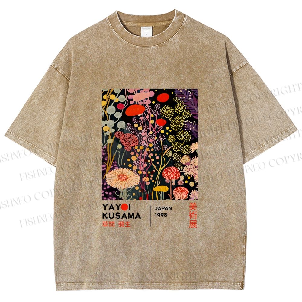 Unisex Yayoi Kusama Flower Printed Washed Tee