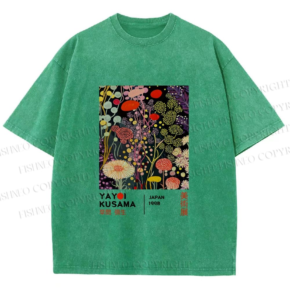 Unisex Yayoi Kusama Flower Printed Washed Tee