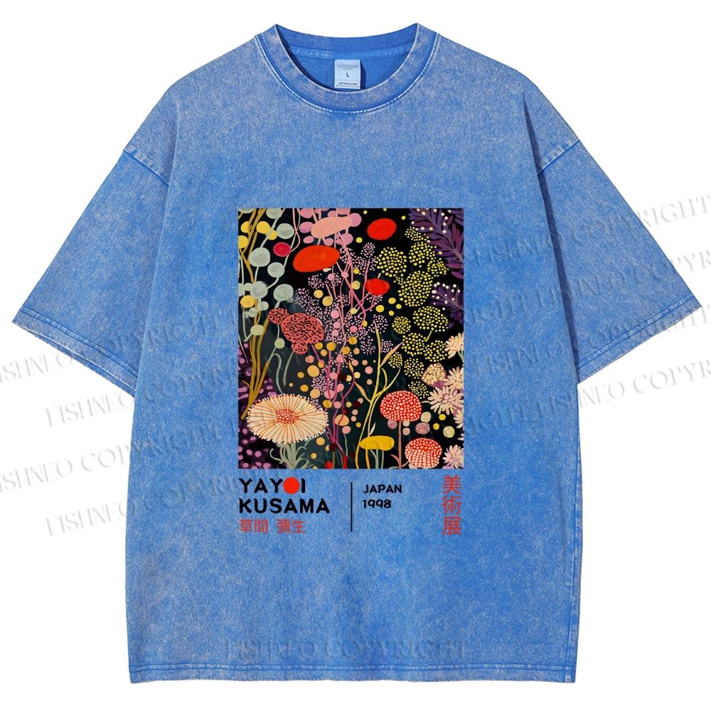 Unisex Yayoi Kusama Flower Printed Washed Tee